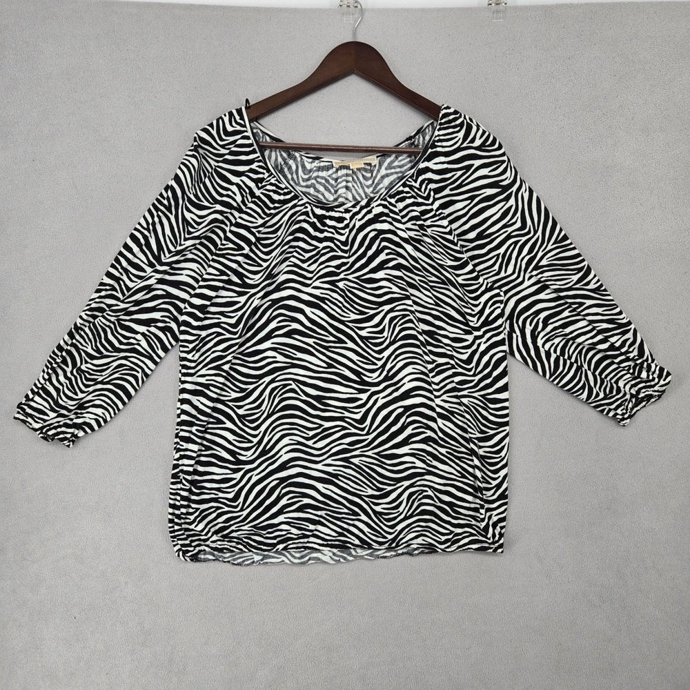 Michael Kors Large Zebra Print 3/4 Sleeve Blouse Womens Black White Animal Print